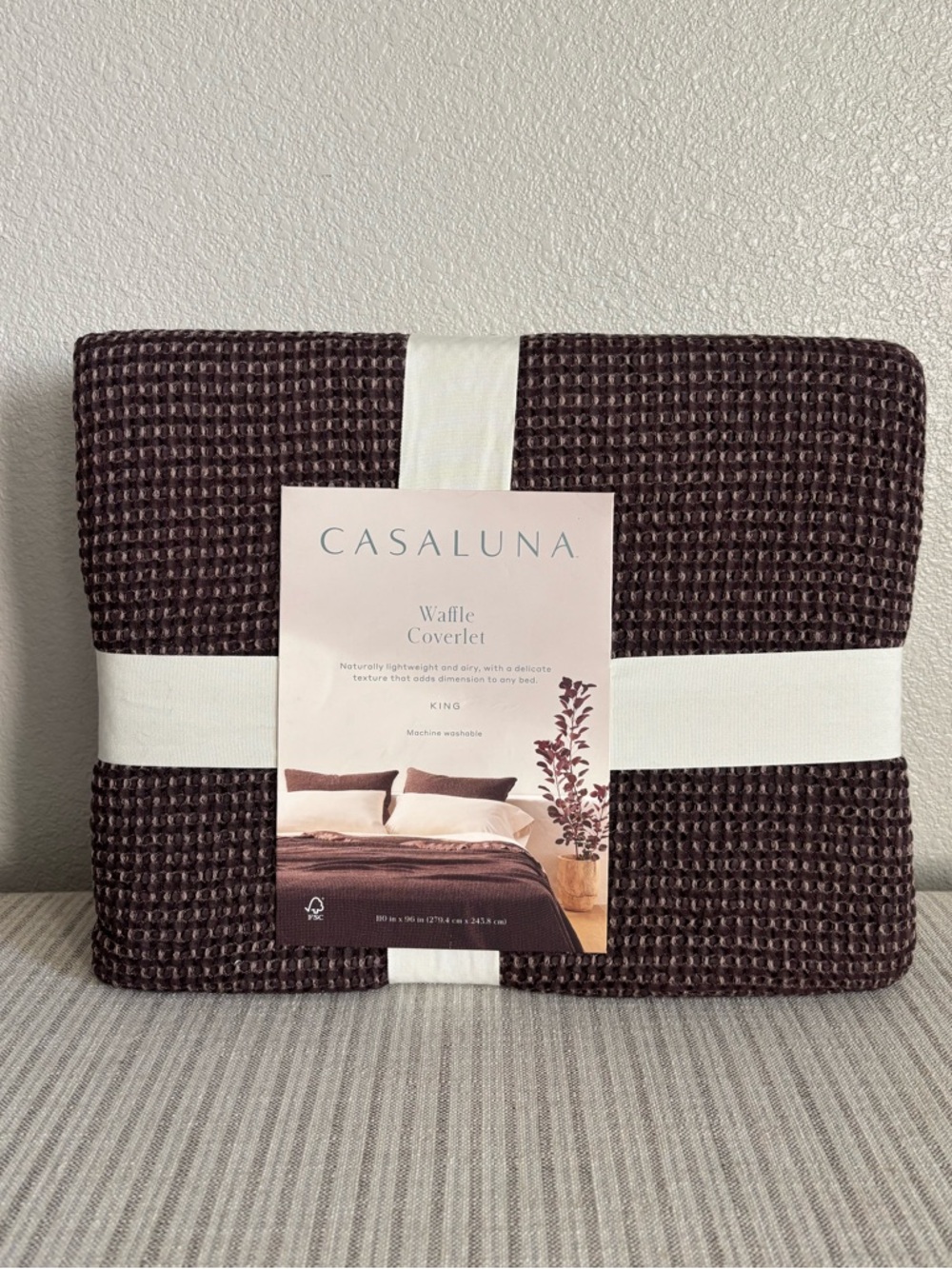 NWT King Textured Waffle Coverlet Dark Fig - Casaluna